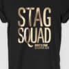 Large typographic design Stag Squad in foil gold print on black t shirt
