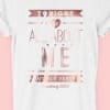 Image to buy product All About Me Personalised Hen Party T Shirt. A bride's version of the design in stylised lettering in rose gold foil print on a white t-shirt.