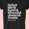 Image to buy product Ampersand Personalised Hen Party T Shirt. Individual names separated with an ampersand in white print on a black t-shirt.