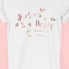 Image to buy product Love Hearts Personalised Hen Party T Shirt. Script lettering with love heart graphics in rose gold foil print on a white t-shirt.