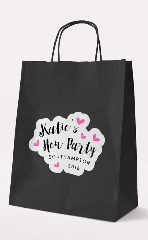 Love Hearts Gift Bag - Black - Personalised Hen Party Gift Bags